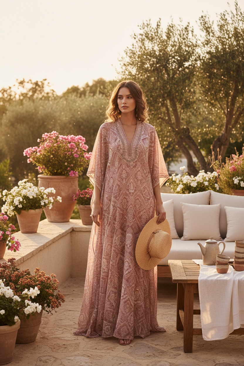 Lifestyle image of Elegant Flowing Kaftan Dress